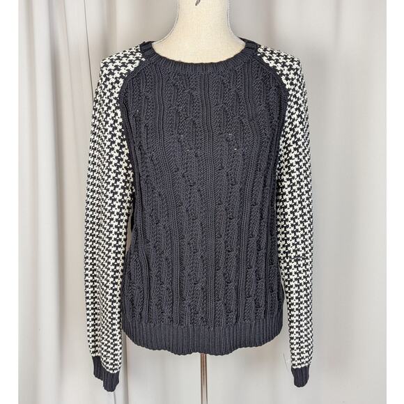 Miss Wu Mixed Knit Sweater Black & Ivory Houndstooth Cable Knit Size XL - Picture 12 of 12